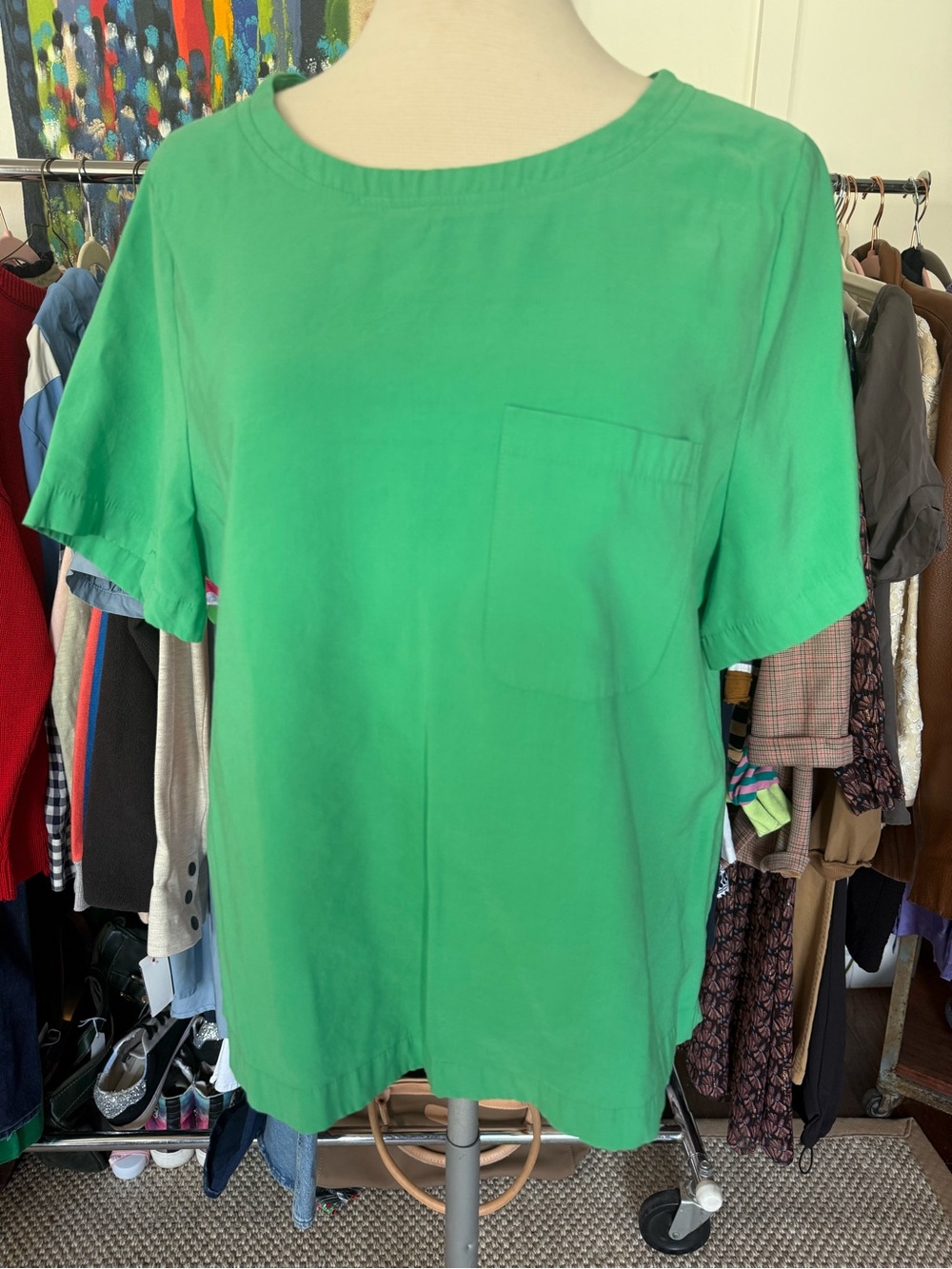 Good American Emerald Green Short Sleeve Pocket Top